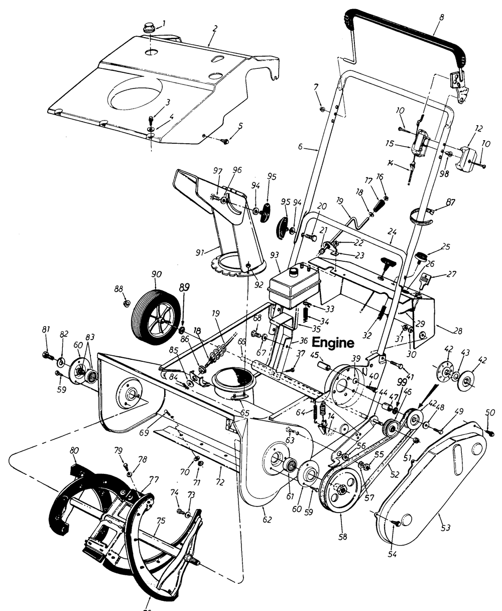 21 Inch Snow Thrower Diagram and Parts List for 181 (316100)(1986) Cub Cadet Snow Blower